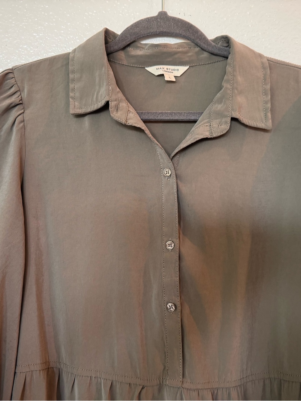 Max Studio Olive Green Tiered Midi Dress - Picture 2 of 8